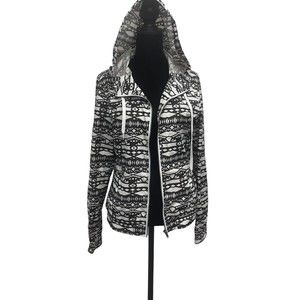 Zine Womens‎ Windbreaker Medium Hooded Jacket Black White Full Zip Long Sleeve